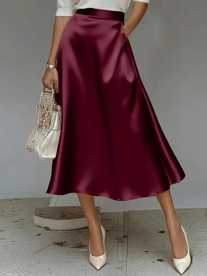 Jupe midi en satin à taille haute