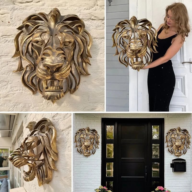 Metal Lion Head Wall Decoration - Elegant and Bold