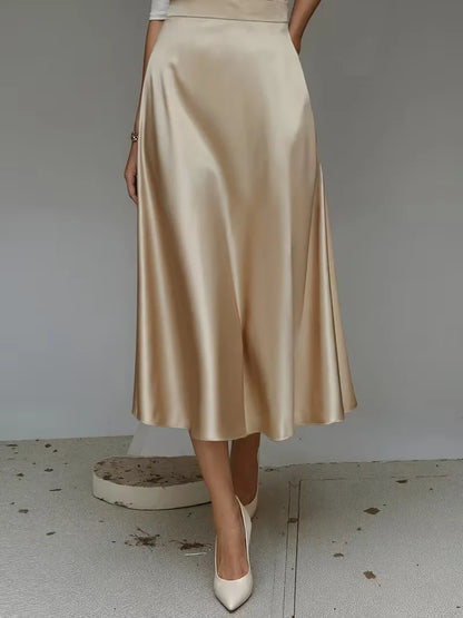 Jupe midi en satin à taille haute