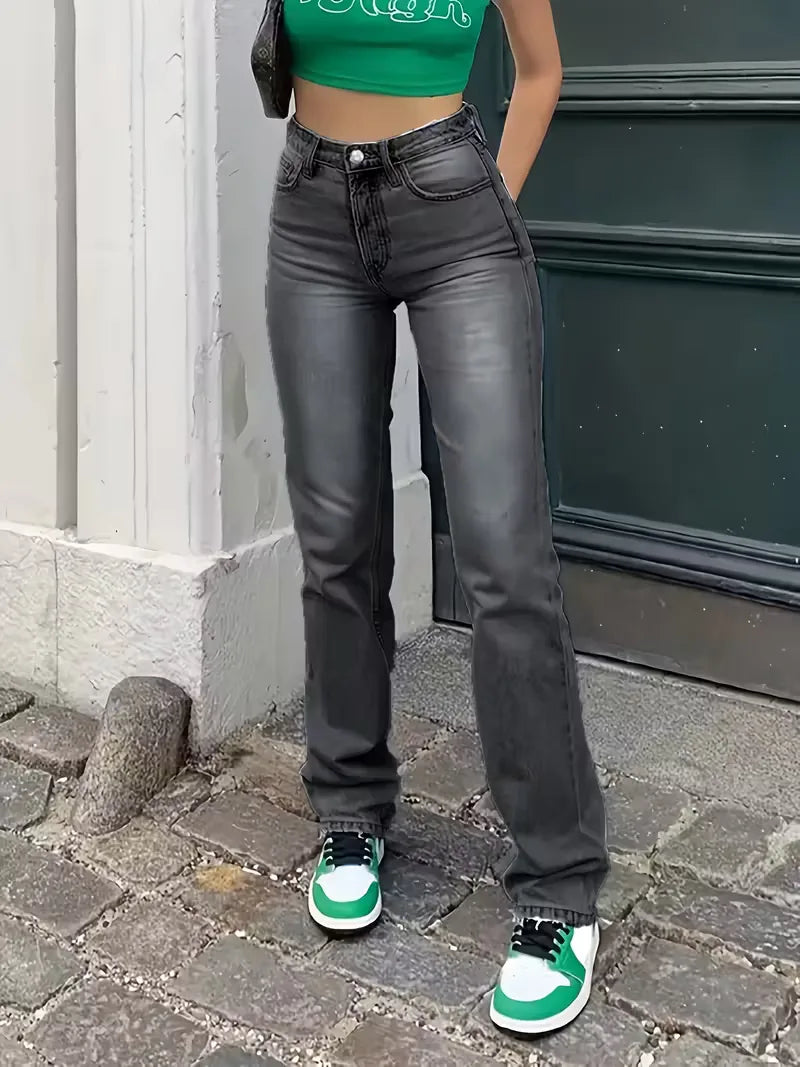 High-Waisted Straight Jeans