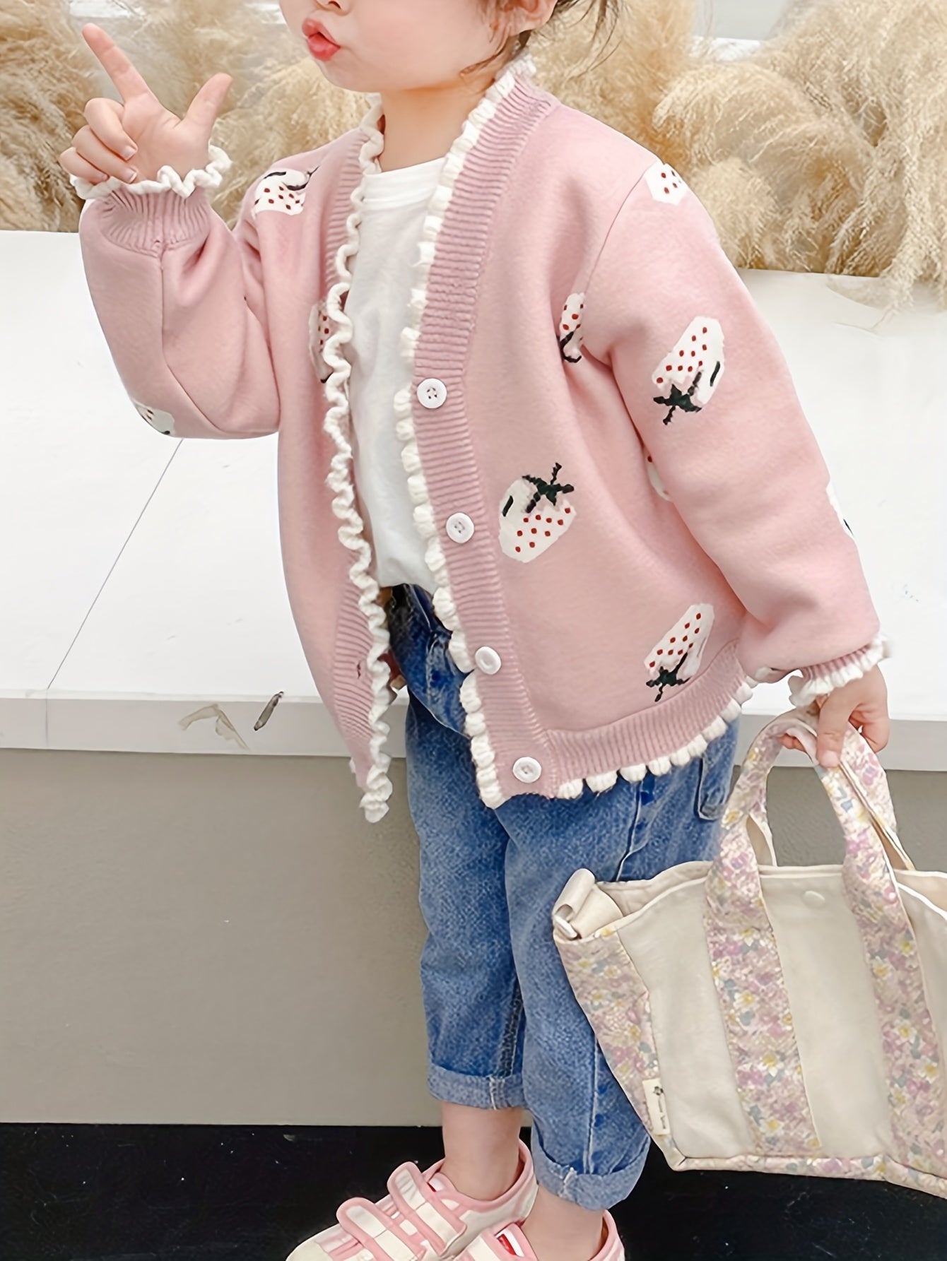 Cárdigan adorable con estampado de fresas para niñas - Estella