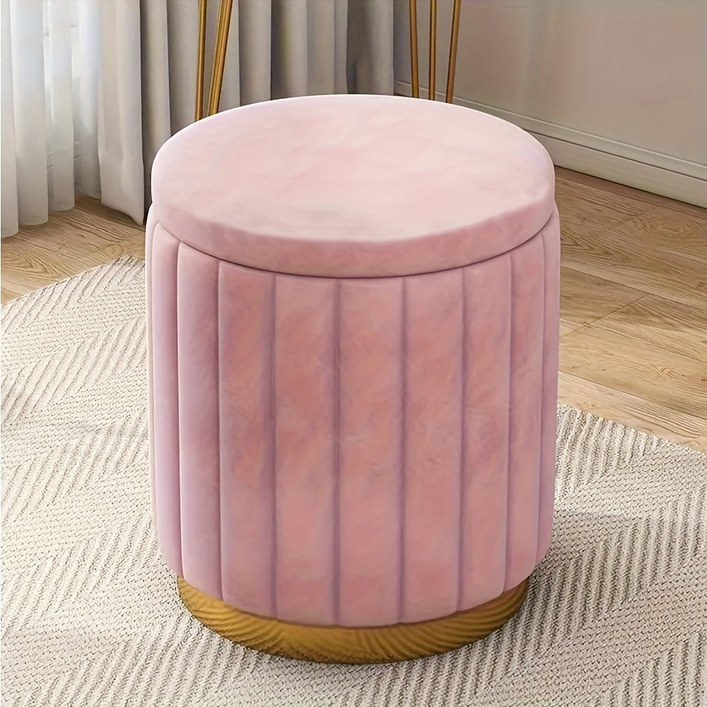Puf de almacenamiento de estilo nórdico y elegante – Redondo, con espacio de almacenamiento y acabado de espejo