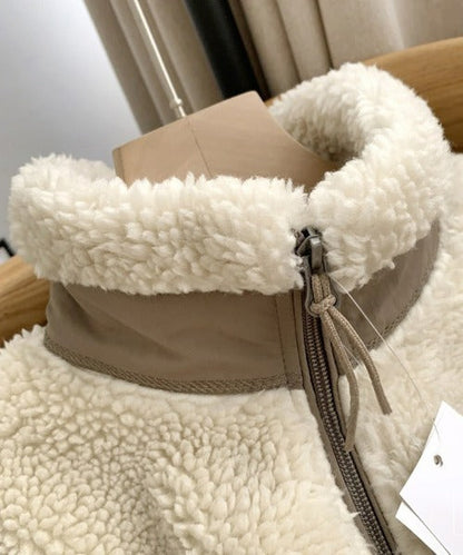 Ladies' Warm Teddy Jacket with High Collar and Zip Pockets