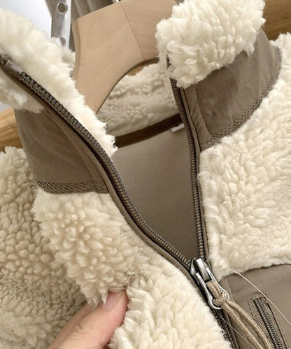 Ladies' Warm Teddy Jacket with High Collar and Zip Pockets