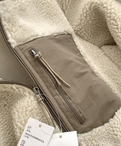 Ladies' Warm Teddy Jacket with High Collar and Zip Pockets