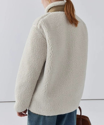Ladies' Warm Teddy Jacket with High Collar and Zip Pockets