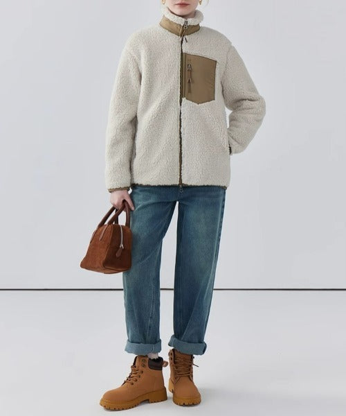 Ladies' Warm Teddy Jacket with High Collar and Zip Pockets