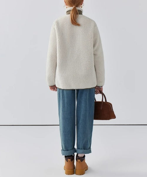 Ladies' Warm Teddy Jacket with High Collar and Zip Pockets