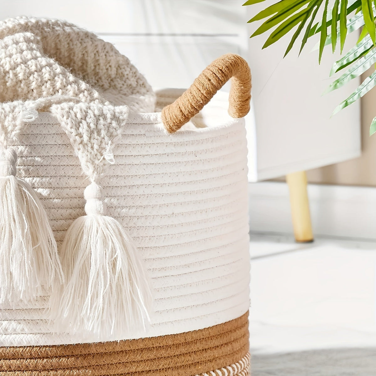 Cesta de almacenamiento de algodón estilo boho - Solución práctica y con estilo