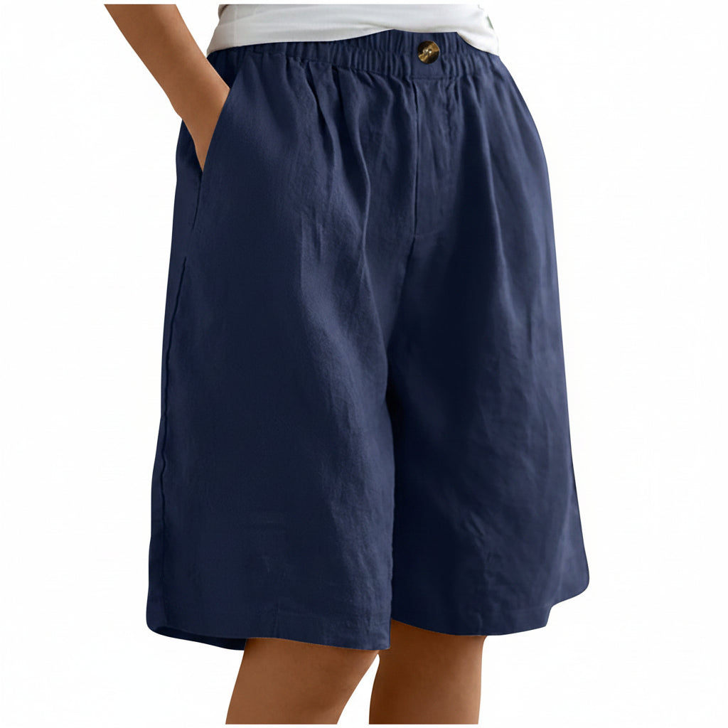 Shorts corti da donna in cotone e lino — Shorts estivi larghi a vita alta