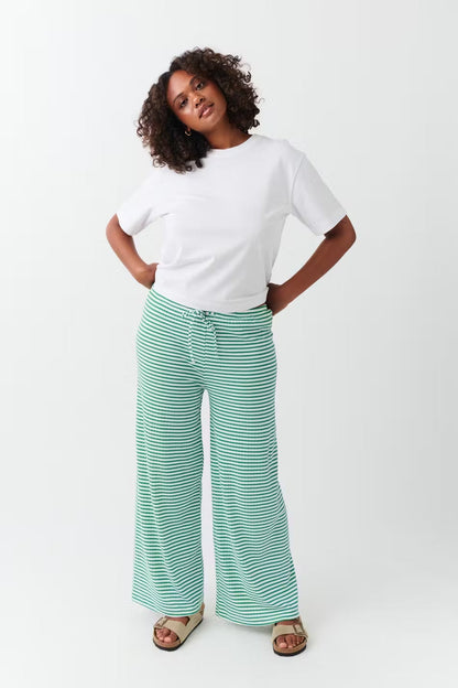 Striped Lounge Trousers for Women with Wide Legs and Elastic Waist