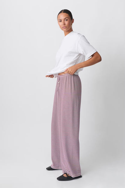 Striped Lounge Trousers for Women with Wide Legs and Elastic Waist