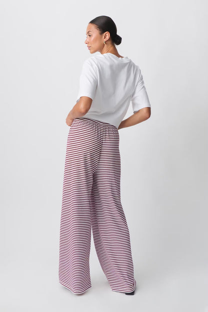Striped Lounge Trousers for Women with Wide Legs and Elastic Waist