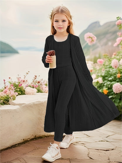 3-Piece Stretchy Knit Cardigan + Top + Legging - Charmaine
