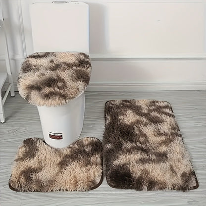 3-piece bathroom mat set with geometric pattern – Soft and non-slip