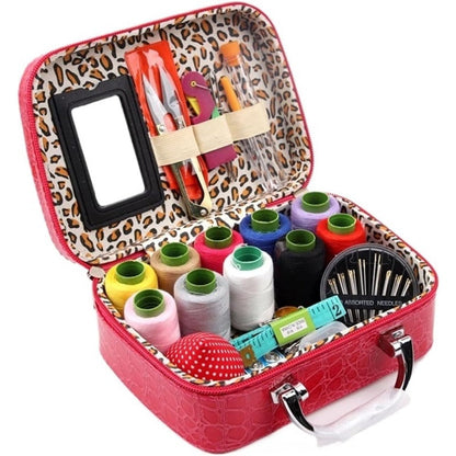 Kit de costura portátil completo en estuche de piel sintética de lujo – Compacto y práctico