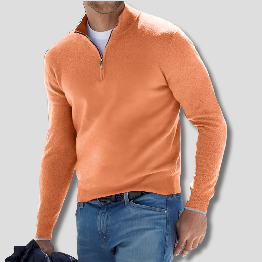 Men's Cotton Knitted Jumper with Zip Collar
