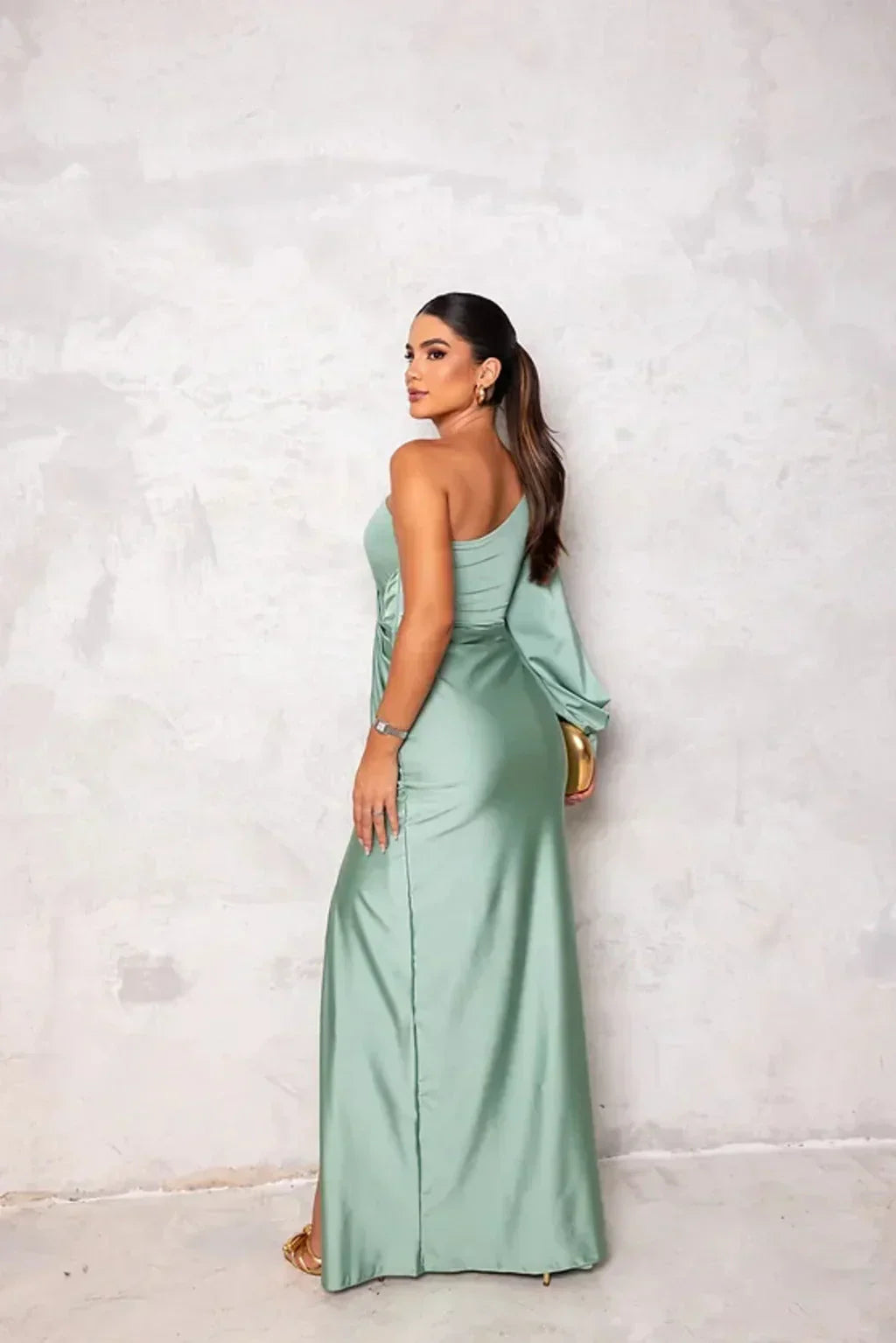 Vestido largo elegante de gala para mujer, de un solo hombro y con abertura