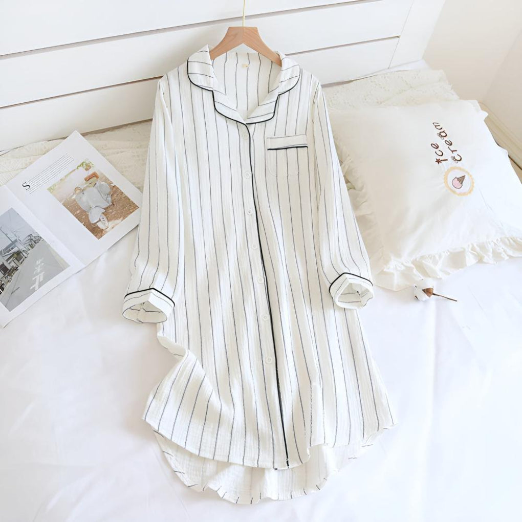 Lightweight Striped Cotton Mesh Nightdress for Women