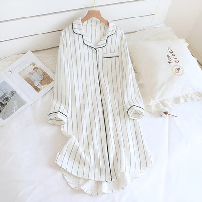 Lightweight Striped Cotton Mesh Nightdress for Women