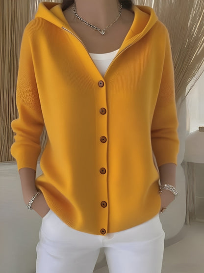 Knitted Ladies' Cardigan with Hood and Buttons for a Comfortable Casual Look