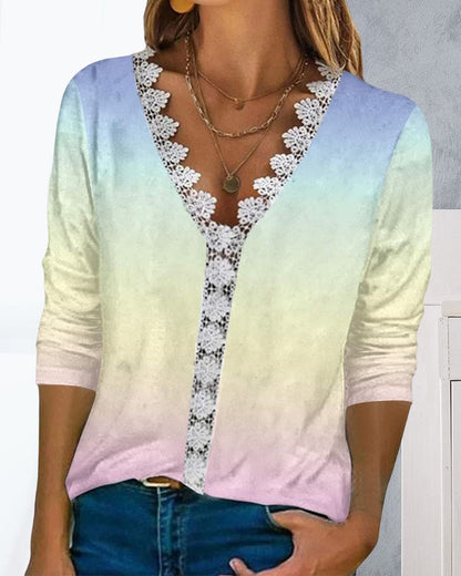 Lace ladies' blouse with V-neck and 3/4 sleeves - Anuk