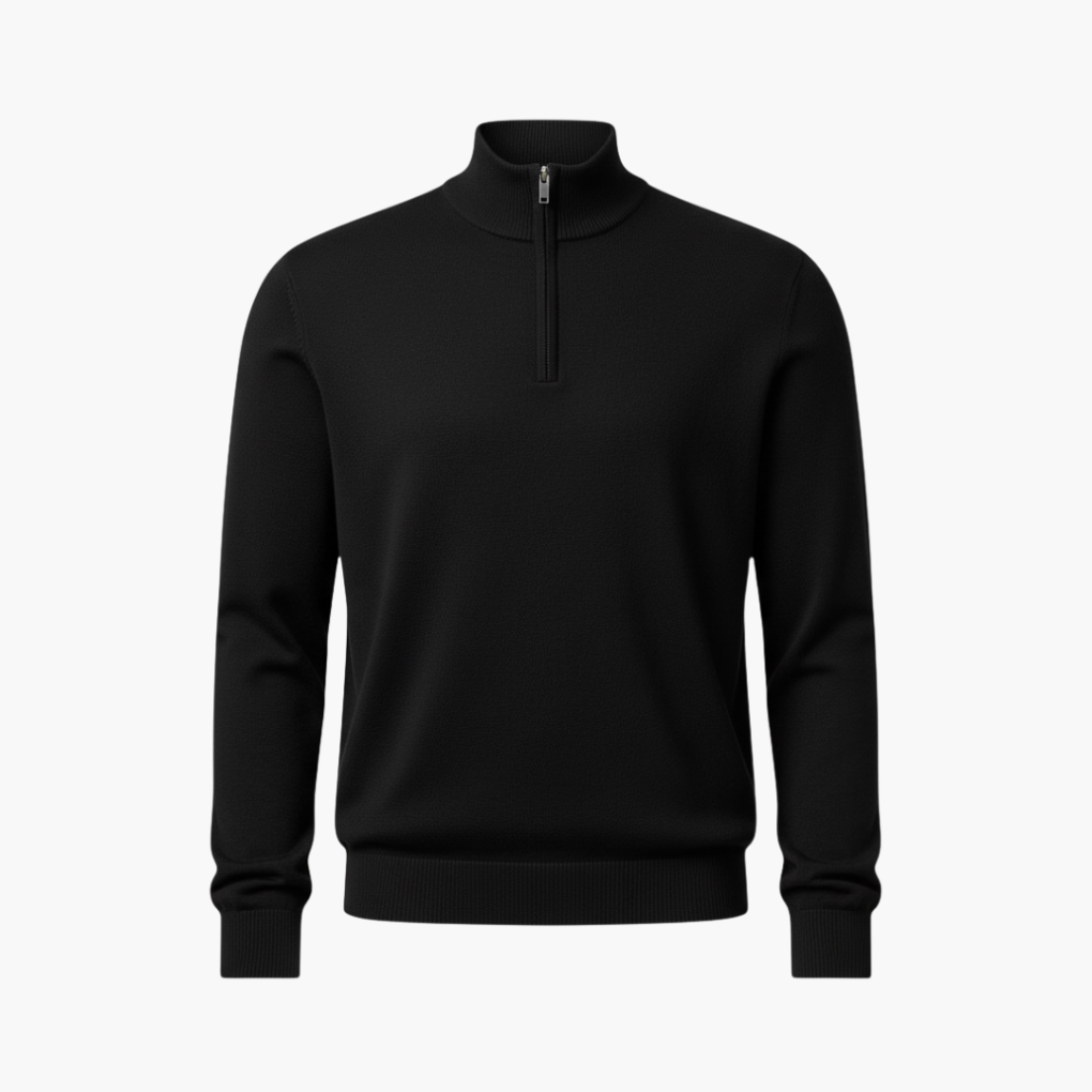 Men's Pullover with Quarter Zip and Ribbed Hem