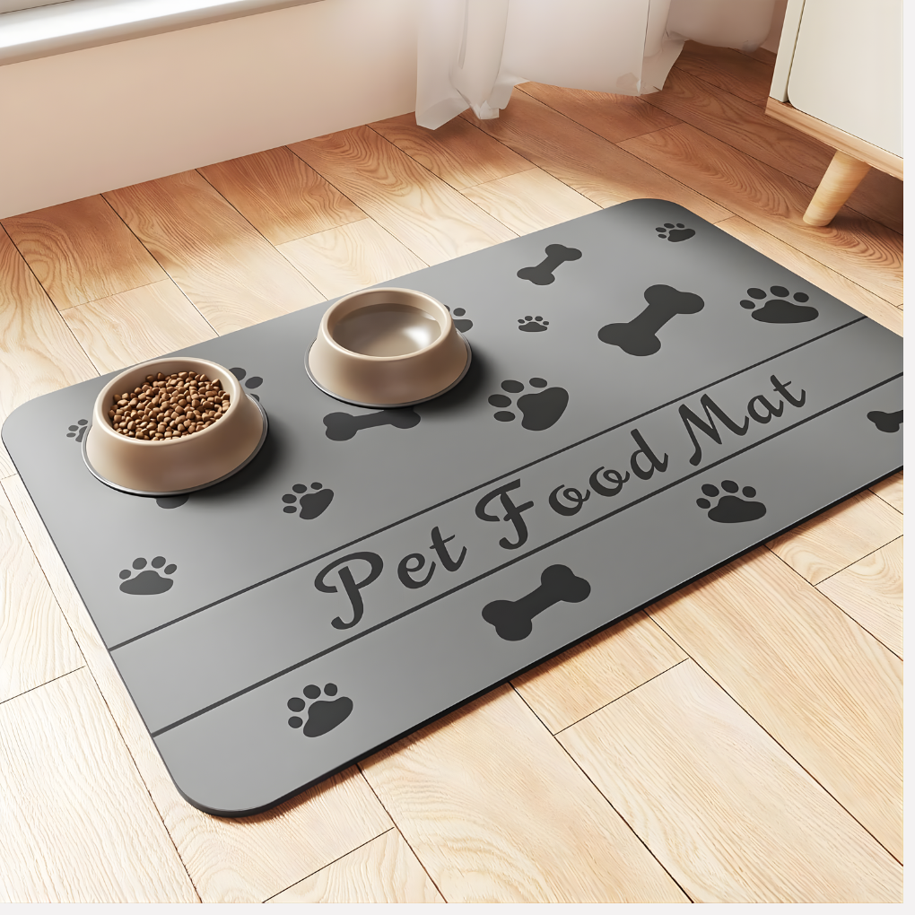 Pet Feeding Mat - Absorbent Pet Placemat for Food and Water Bowls