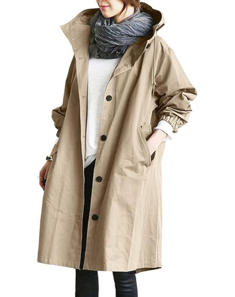 Waterproof Trench Coat for Women Long with Hood and Buttons