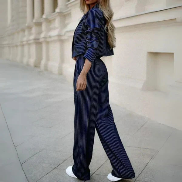 Blazer Set with Stripes and Wide Trousers