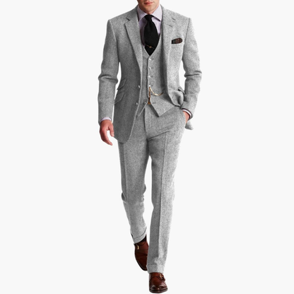 Men's Formal Suit Set with Jacket and Waistcoat