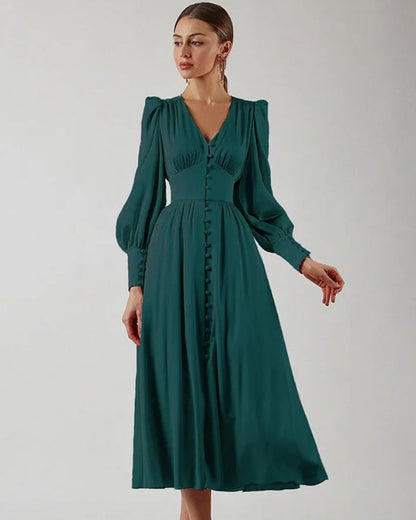 Satin Maxi Dress with V-Neck for Women