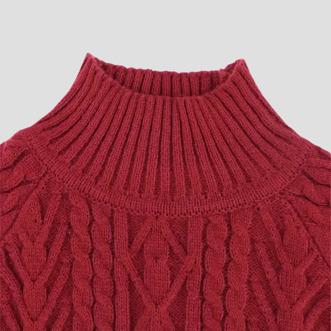 Cable Knit Ladies Turtleneck Warm with Balloon Sleeves
