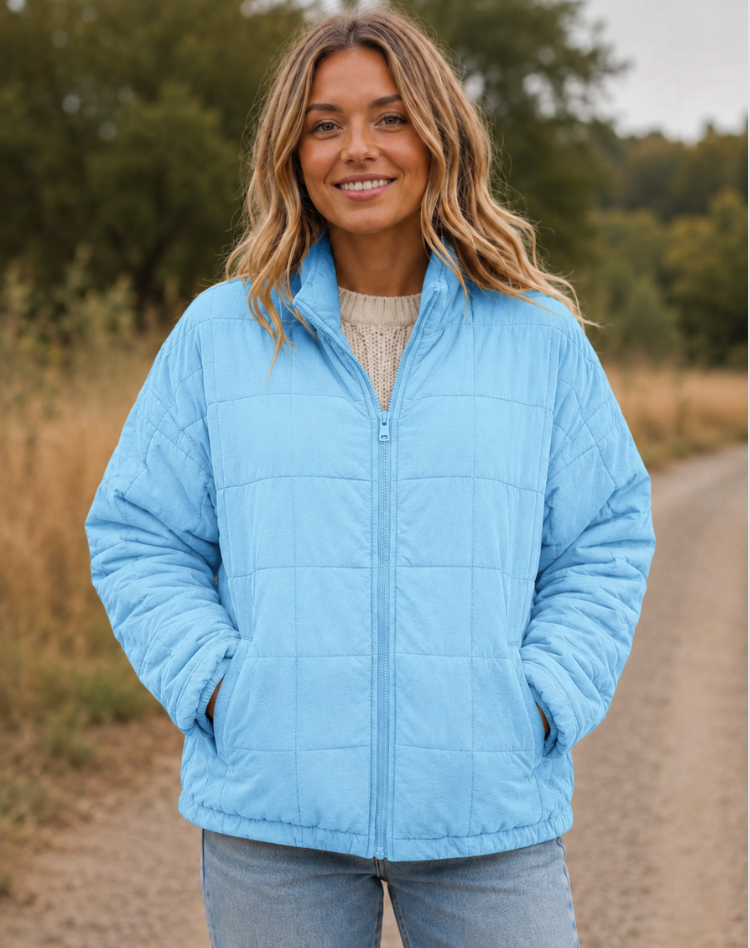 Quilted Bomber Jacket with Zip and Pockets