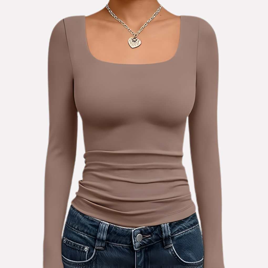 Top corto da donna con scollo quadrato e maniche lunghe