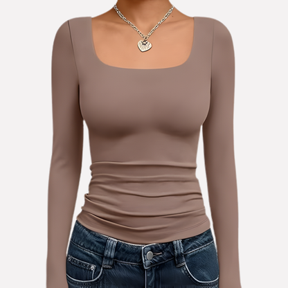 Top corto da donna con scollo quadrato e maniche lunghe