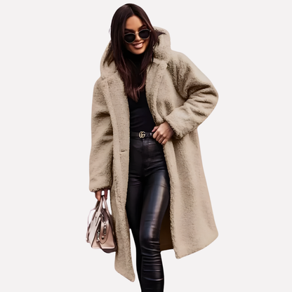 Ladies Hooded Coat with Button Closure