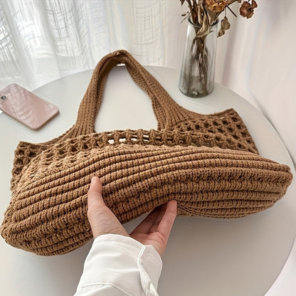 Borsa da spiaggia intrecciata a rete aperta, capiente, da donna