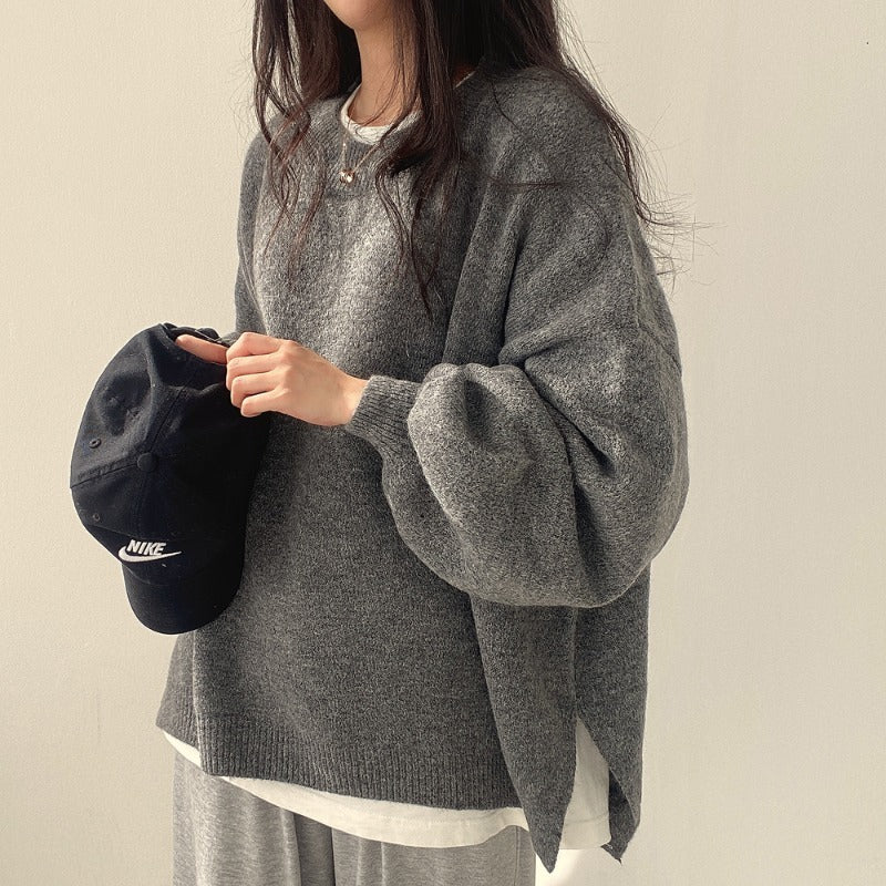 Ladies' Cosy Oversized Sweater with Balloon Sleeves and Slits