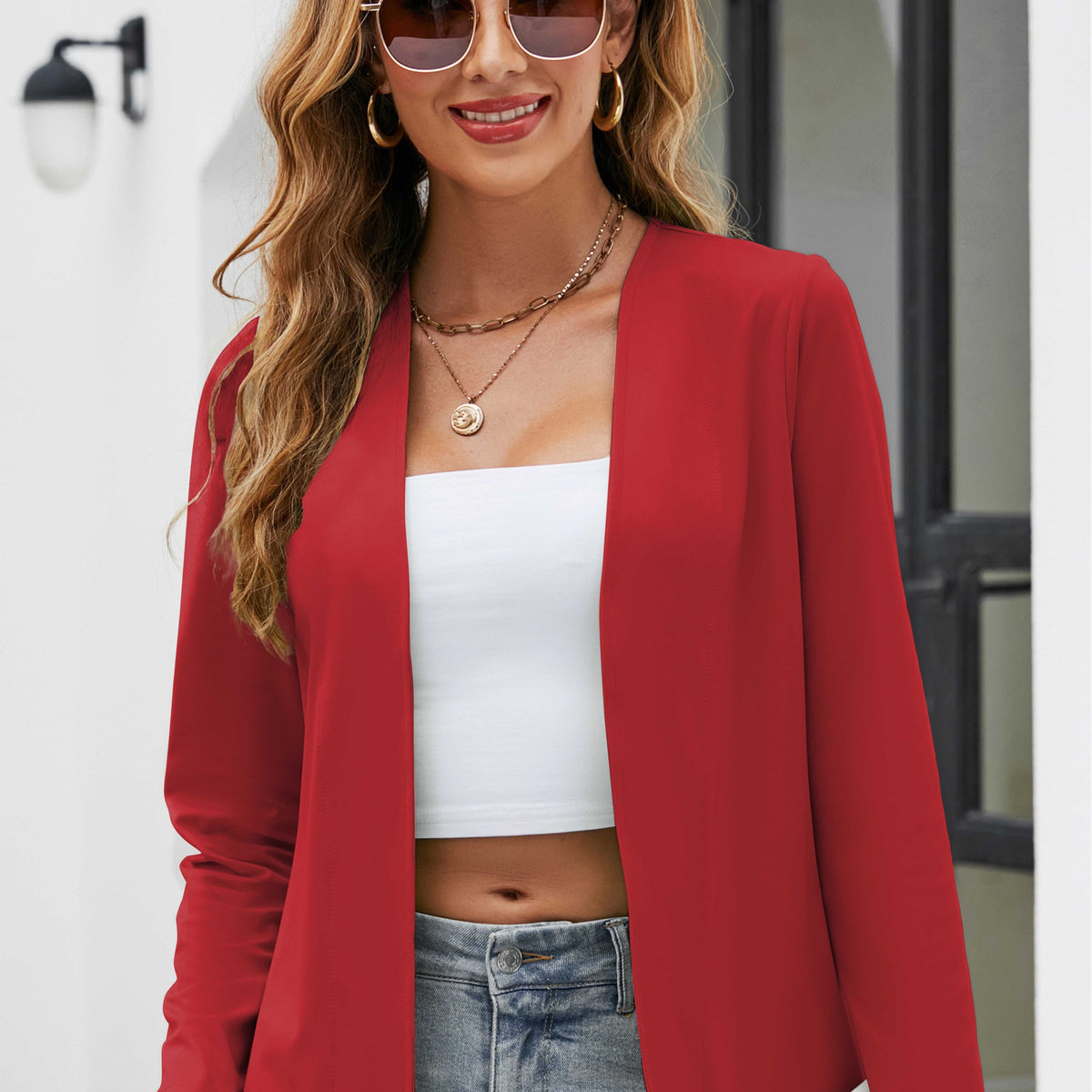 Blazer abierto elegante de estilo business para mujer, sin cierre