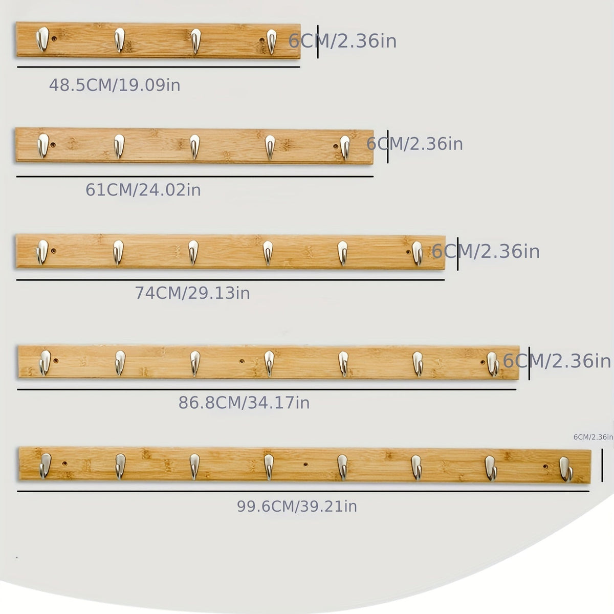 Bamboo Wall Coat Rack with Metal Hooks – Space-Saving Coat Rack without Drilling