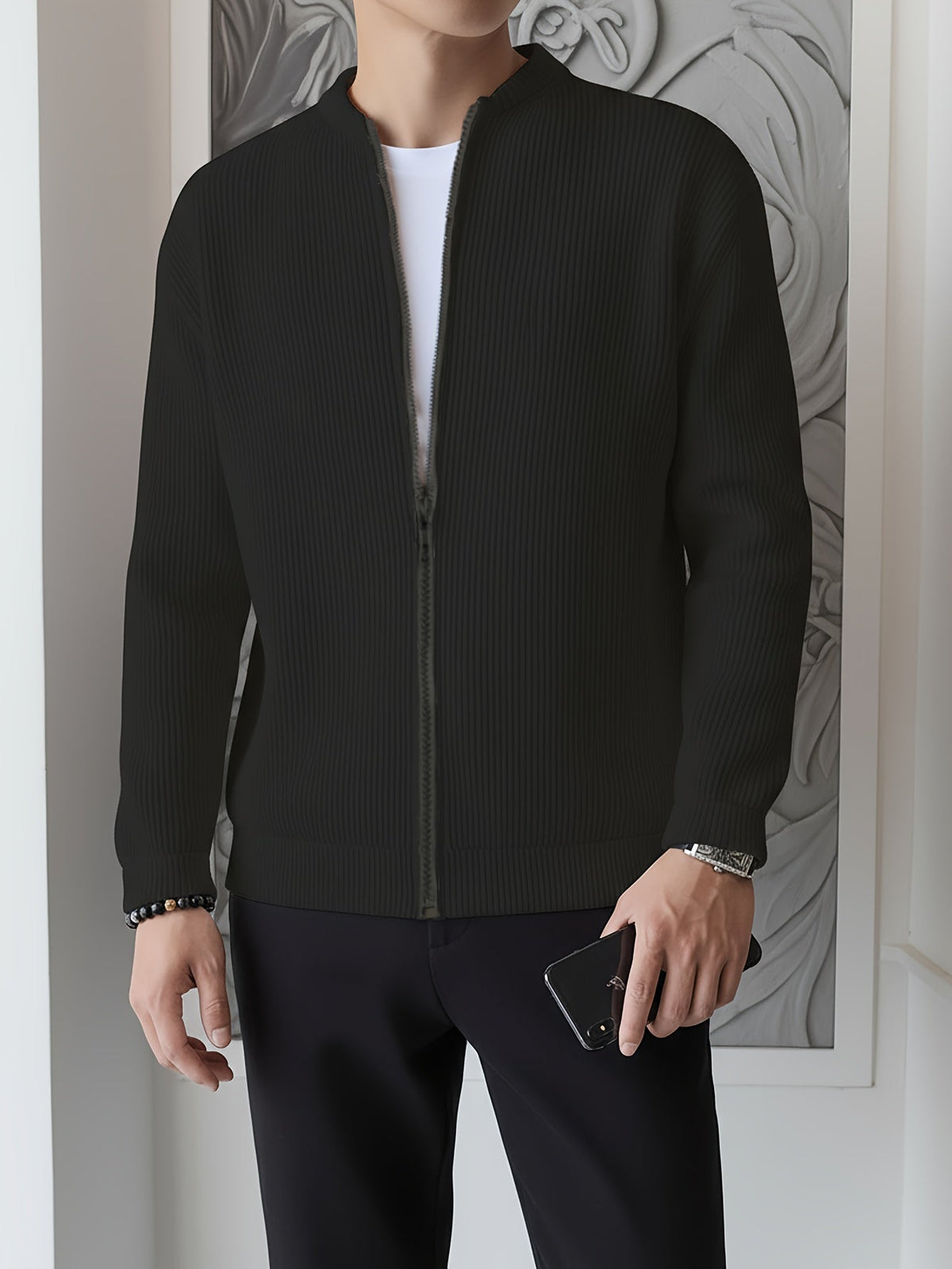 Cardigan da uomo a coste con zip – Vestibilità comoda per autunno e inverno