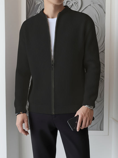 Cardigan da uomo a coste con zip – Vestibilità comoda per autunno e inverno