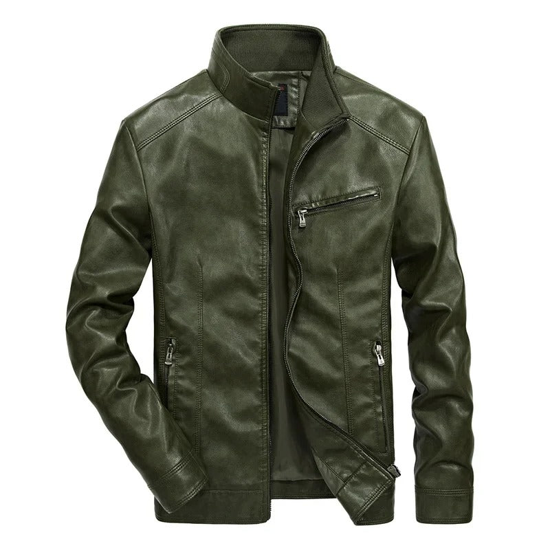 Leather jacket for men - spring jacket for men - with zip