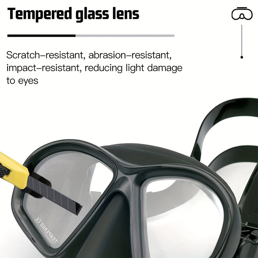Tauchermaske aus gehärtetem Glas mit Aufbewahrungsbox - Tauchbrille mit Antibeschlagbeschichtung und Kamerahalterung