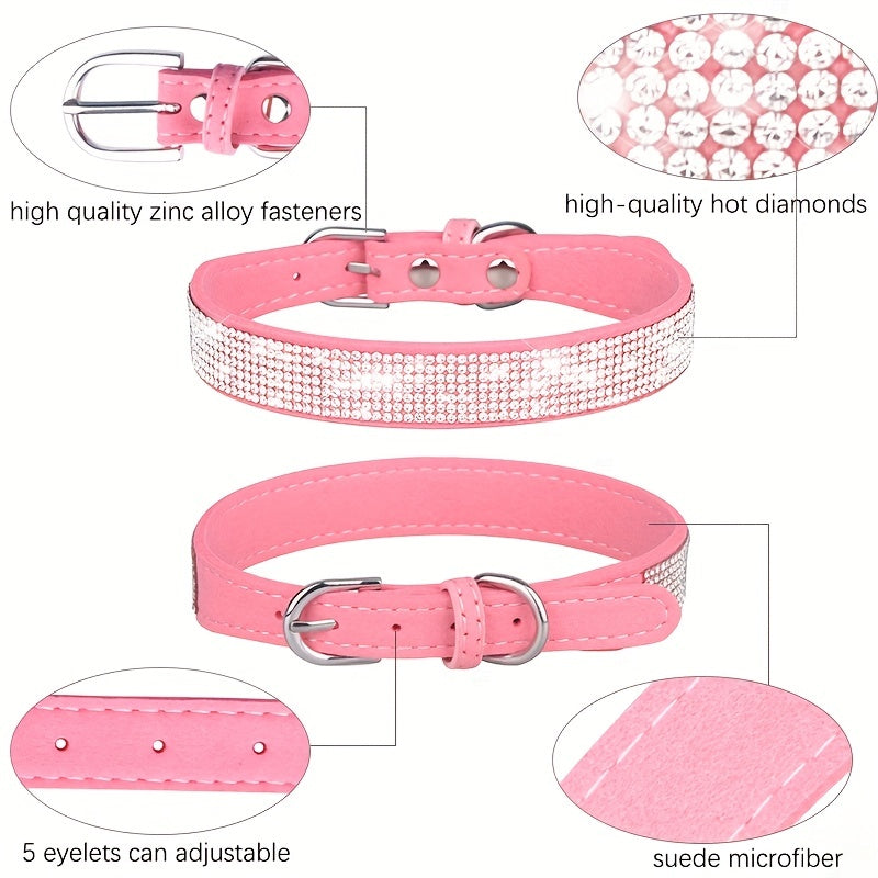 Adjustable Leather Dog Collar with Rhinestones – Strong and Durable
