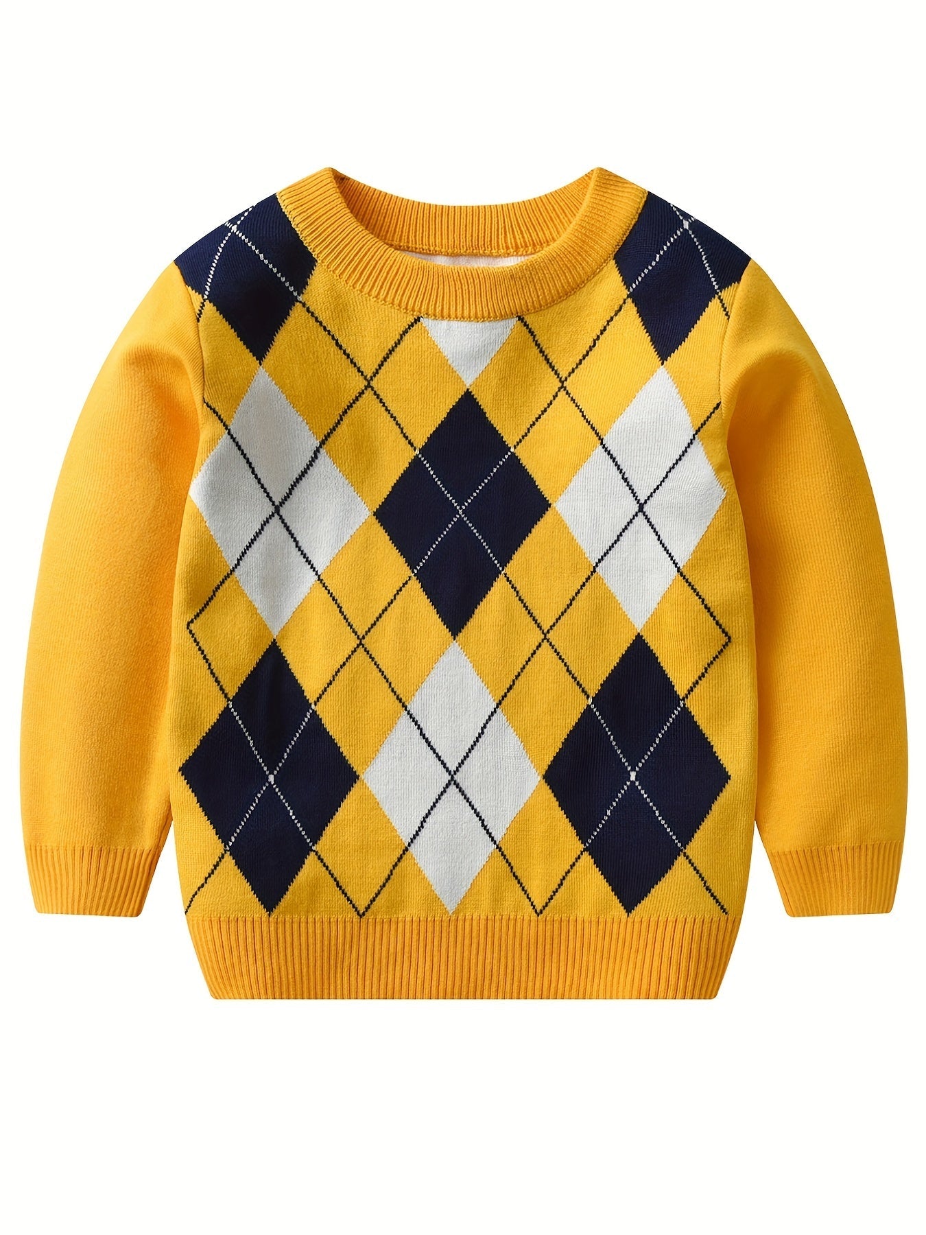 Boys' Long Sleeve Knitted Sweater with Argyle Pattern - Alvino