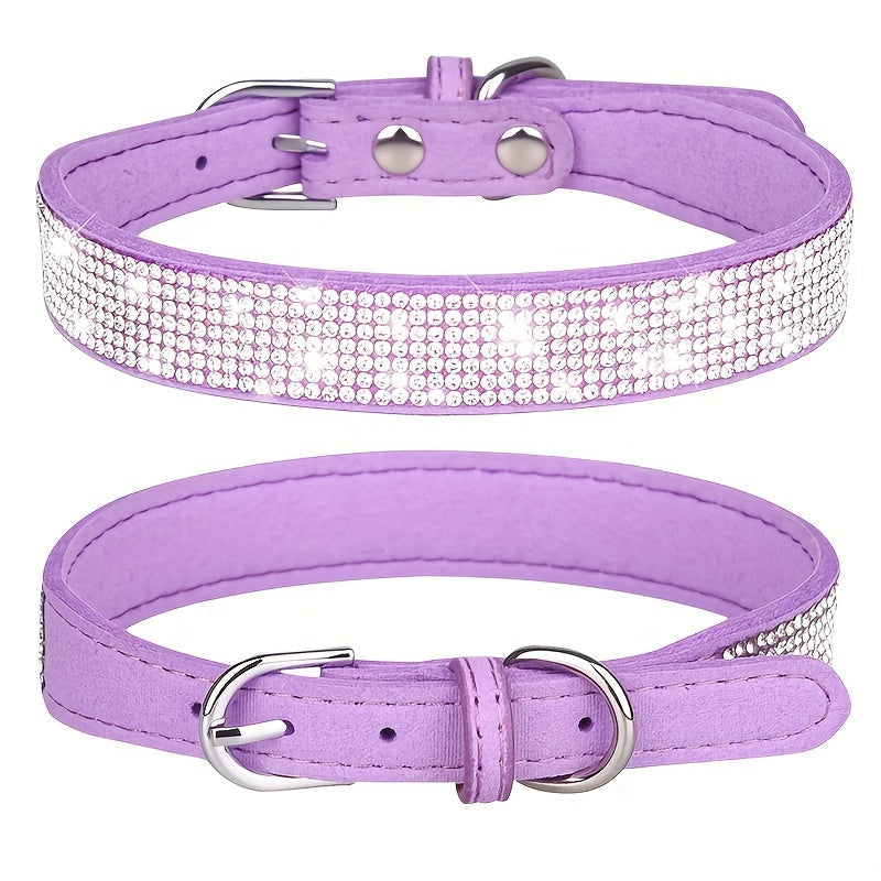 Adjustable Leather Dog Collar with Rhinestones – Strong and Durable