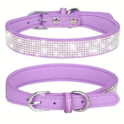 Adjustable Leather Dog Collar with Rhinestones – Strong and Durable