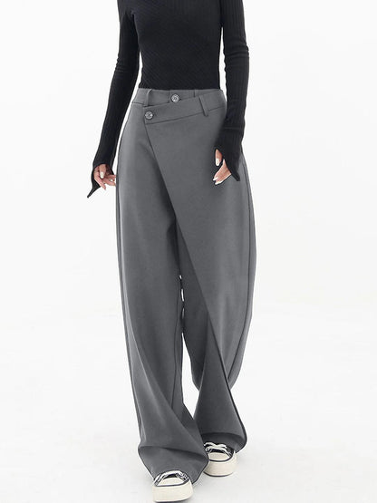 Asymmetrical Wide Trousers for Women with High Waist